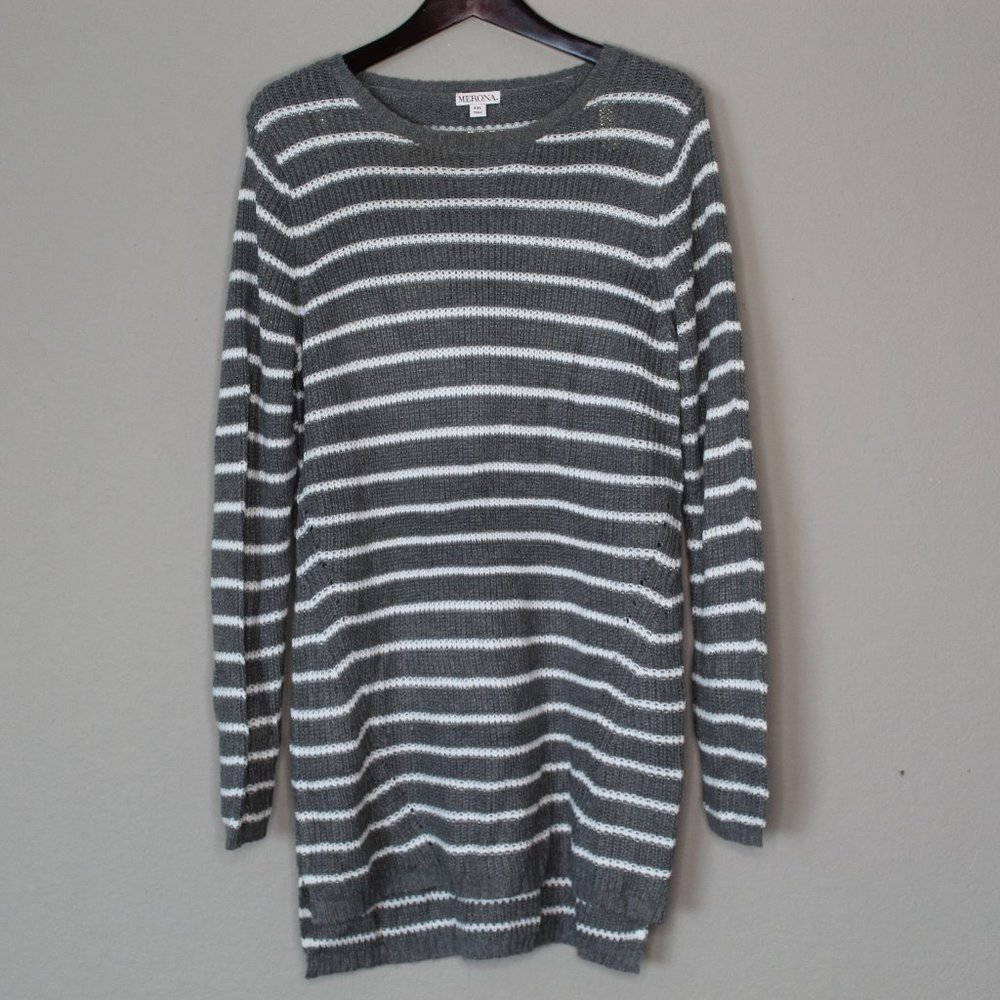 Merona Grey & White Striped Knit Sweater
